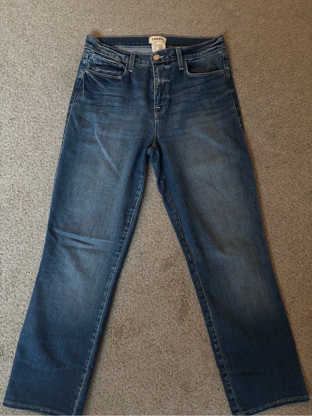 L'AGENCE Women's High Rise Straight Leg Jeans in Medium Dark Blue